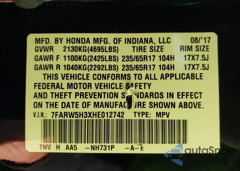 2017 Honda Cr-V Lx from USA, damaged, VIN 7FARW5H3XHE012742